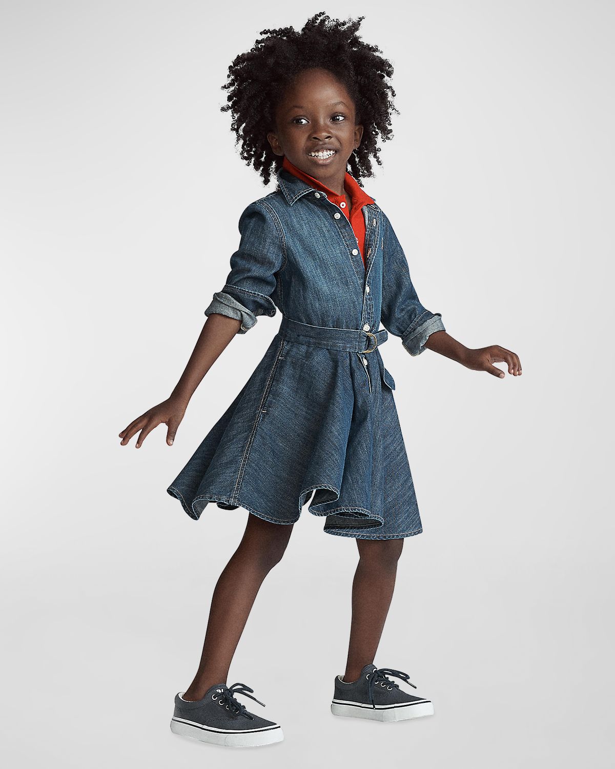 Polo Ralph Lauren Girl 's Belted Fit-and-Flare Denim Shirtdress, Size -6X