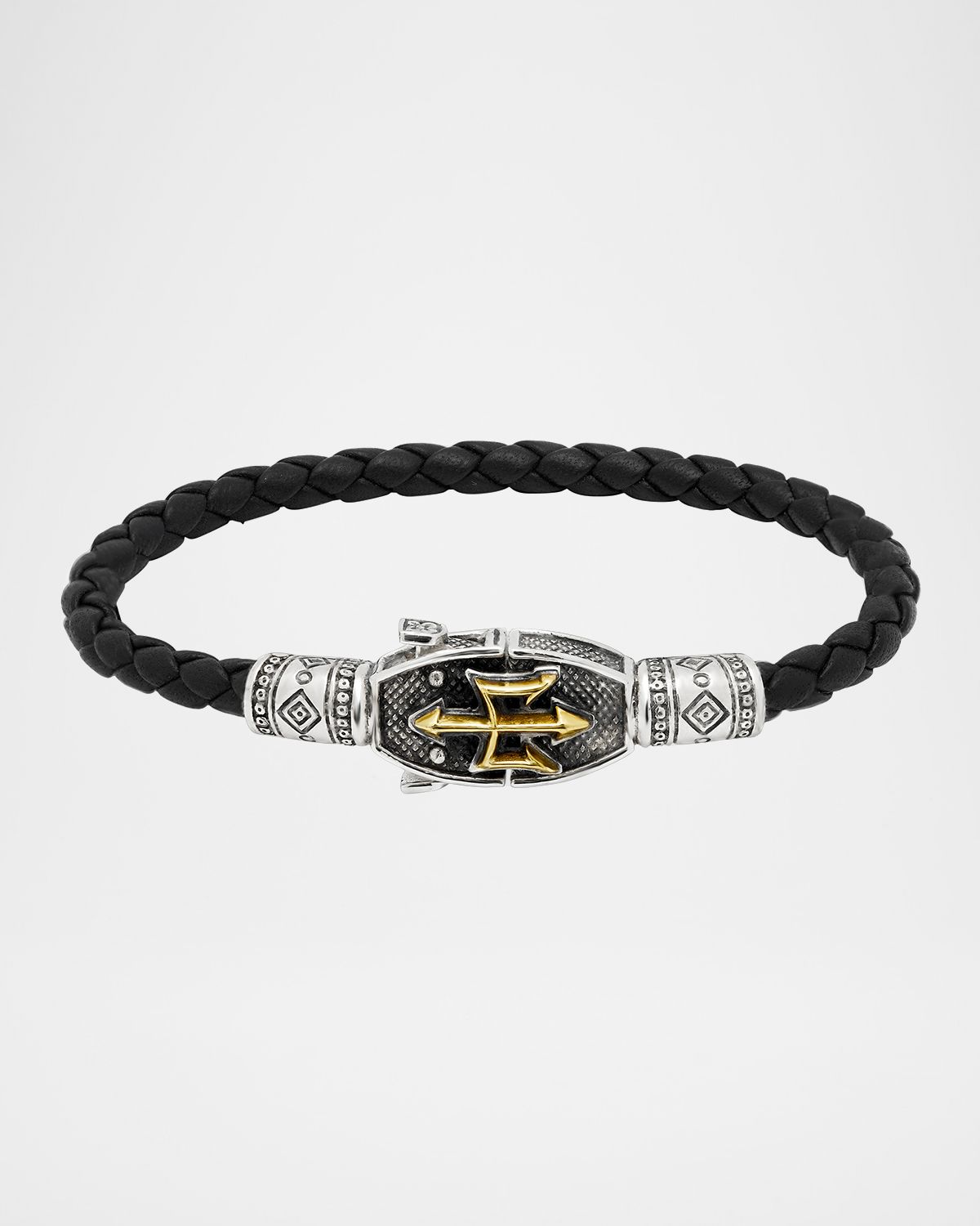 Konstantino Men 's Leather Two-Tone Trident Bracelet