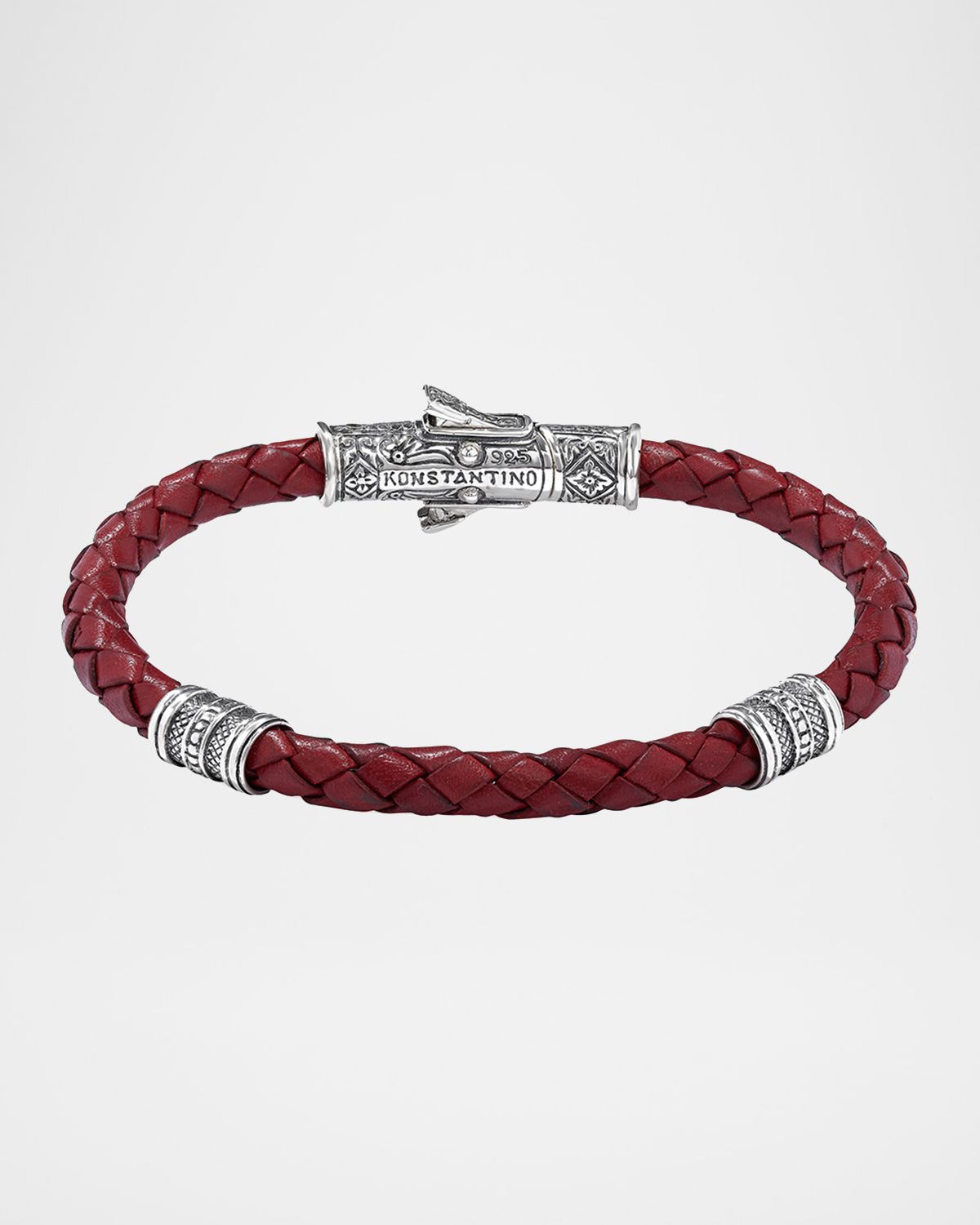 Konstantino Men 's Braided Leather Bracelet w/ Sterling Silver