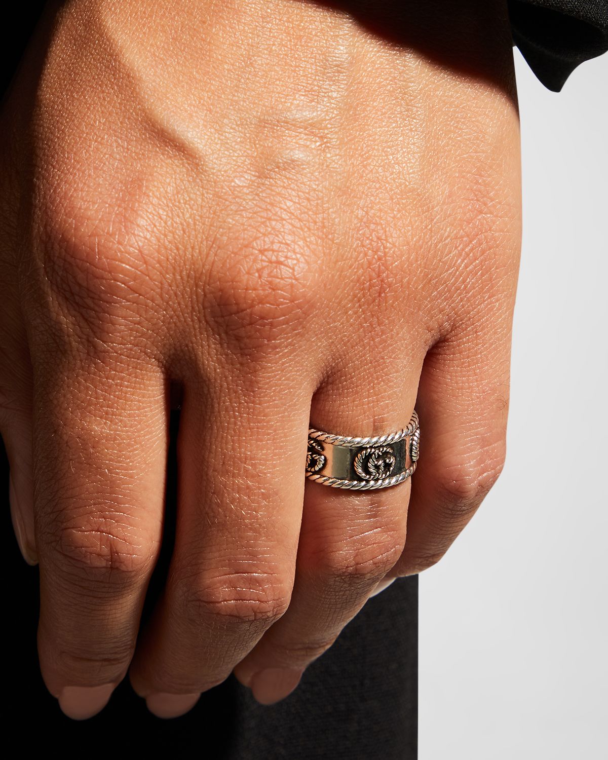Gucci GG Marmont Cabled Sterling Silver Band Ring