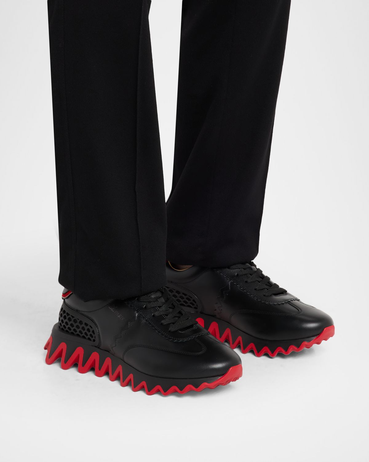 Christian Louboutin Men 's Loubishark Flat Leather Red-Sole Runner Sneakers