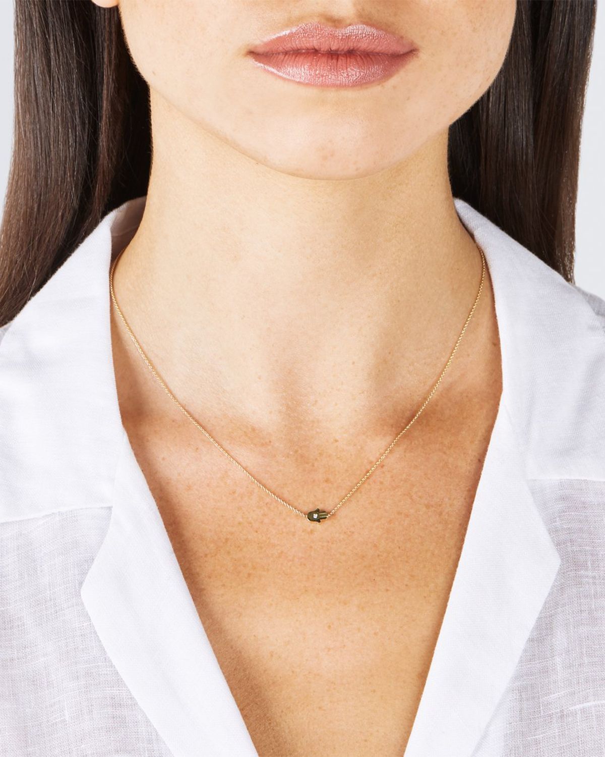 Jennifer Meyer 18k Mini Hamsa Necklace with Diamond Accent