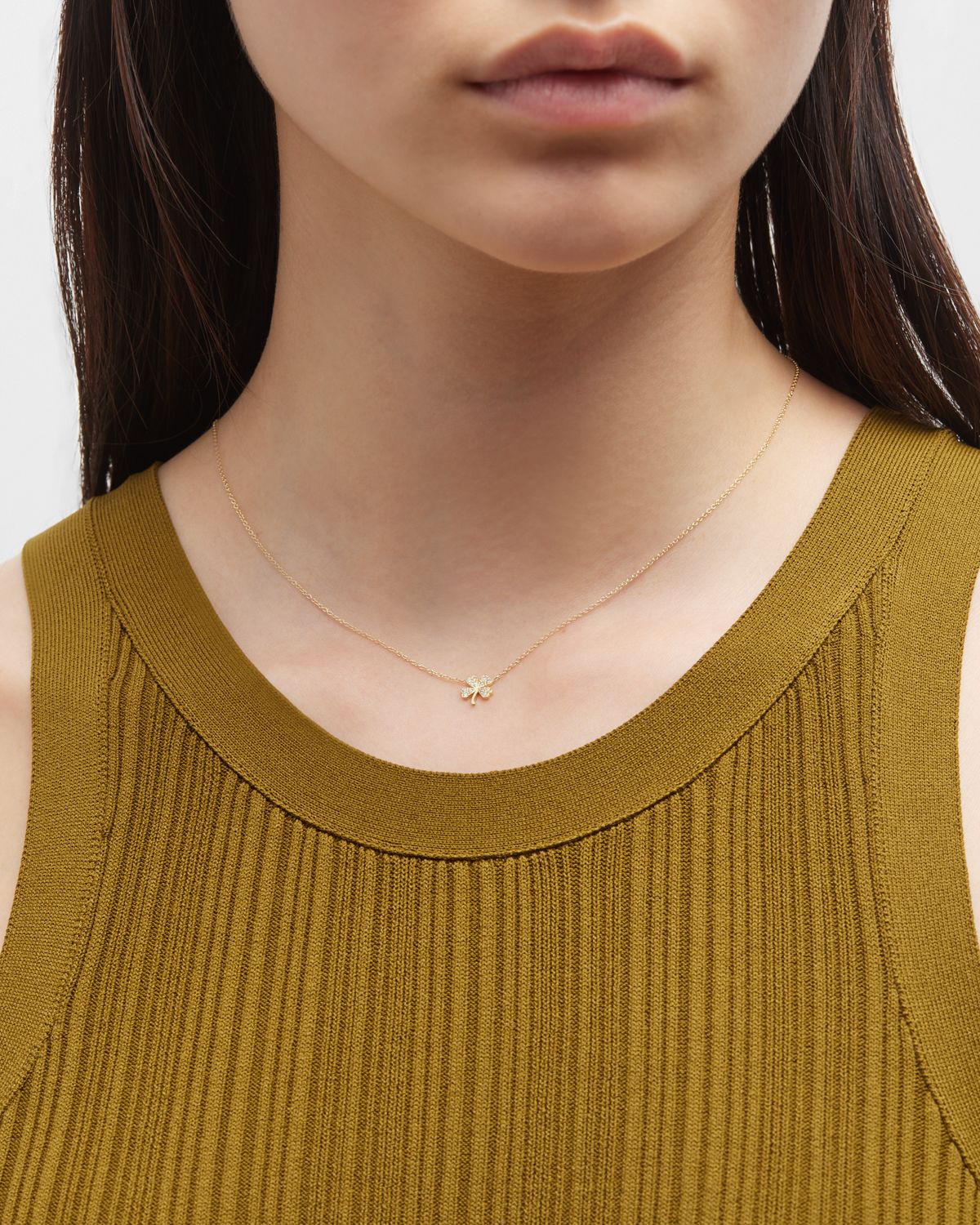 Jennifer Meyer 18k Mini Diamond Four-Leaf Clover Necklace