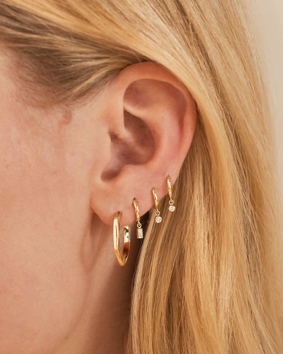 Jennifer Meyer Huggie Mini Diamond Baguette Drop Earrings