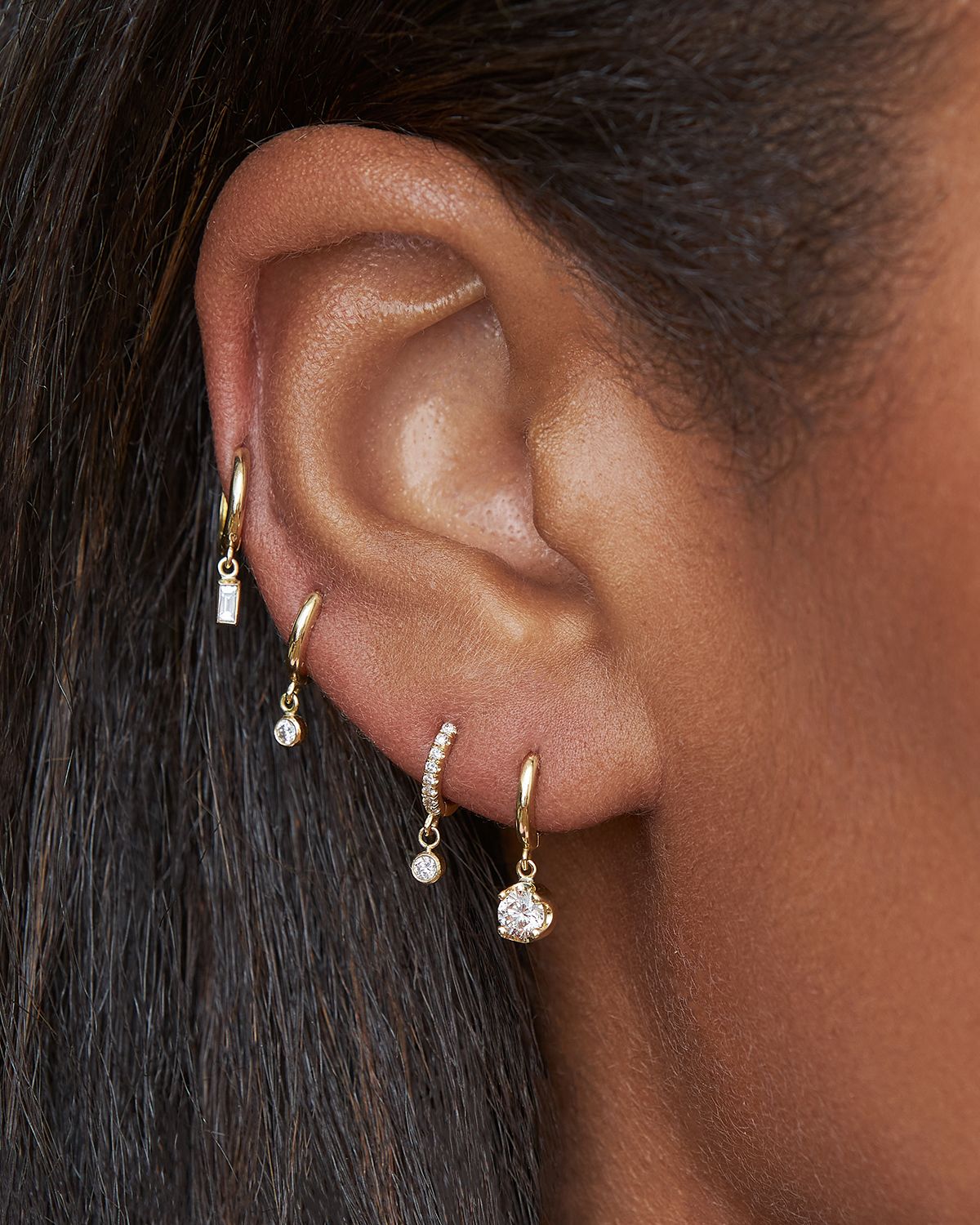 Jennifer Meyer Diamond Huggie Mini Bezel Drop Earrings