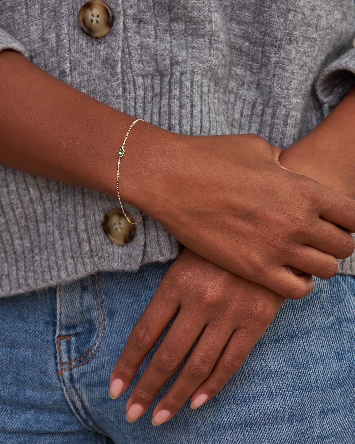 Jennifer Meyer 18k Mini Hamsa Bracelet with Diamond