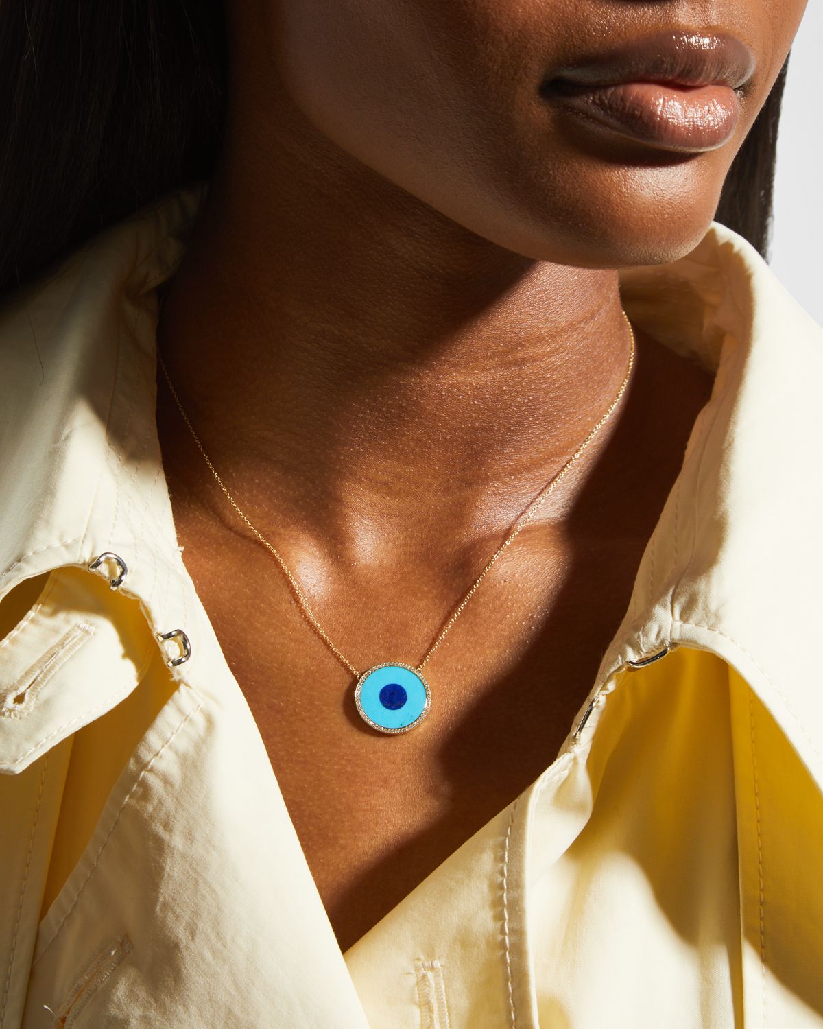 Jennifer Meyer Lapis and Turquoise Evil Eye Necklace with Diamonds