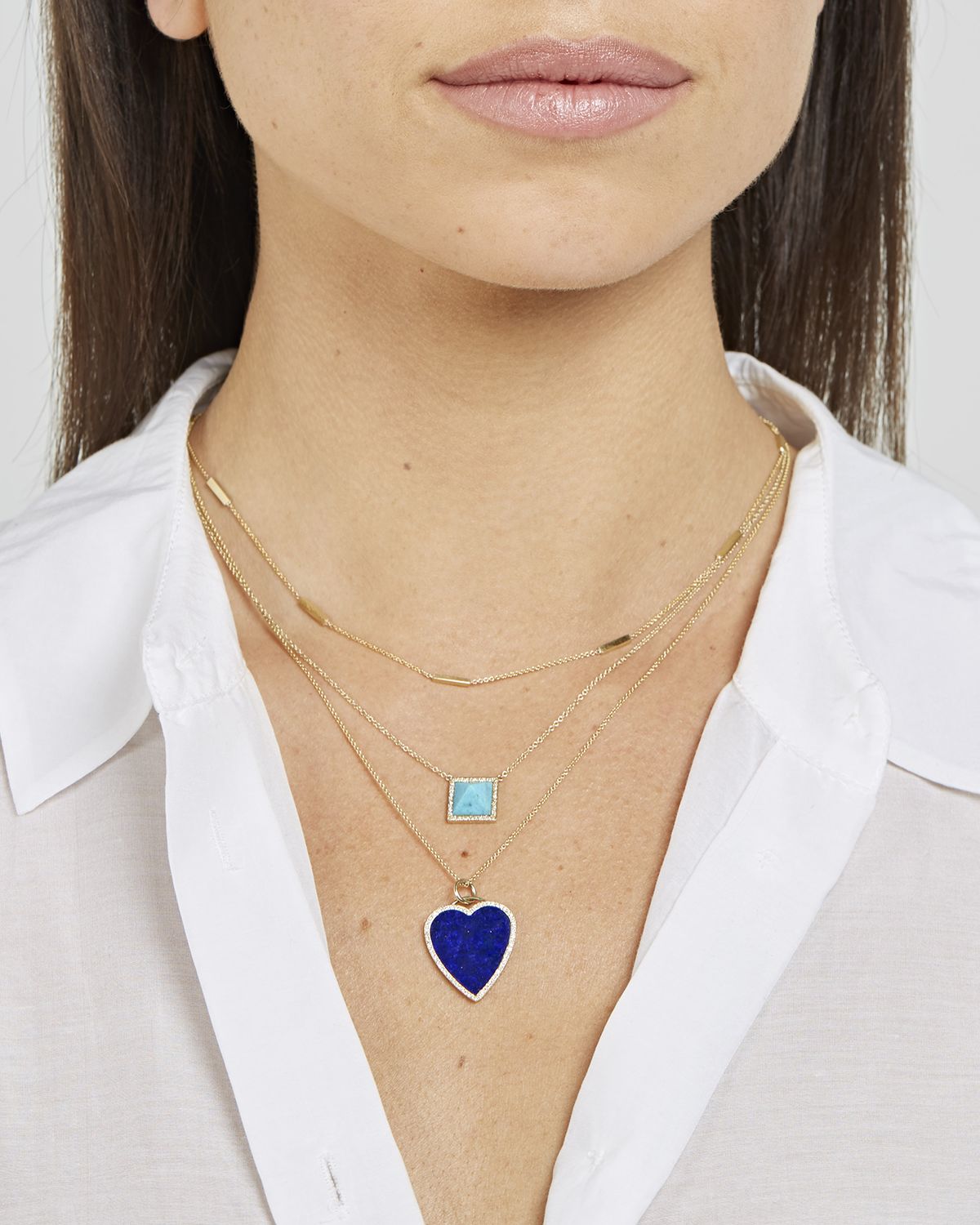 Jennifer Meyer 18k Inlay Heart Necklace with Diamonds