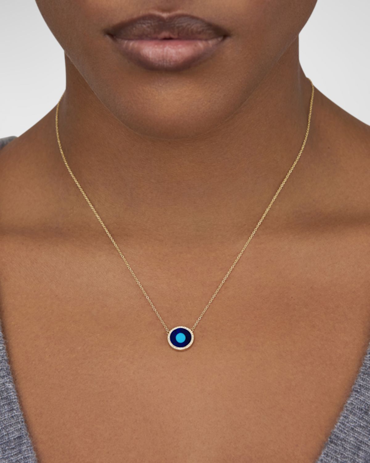Jennifer Meyer 18k Gold Inlay Diamond Evil Eye Pendant Necklace