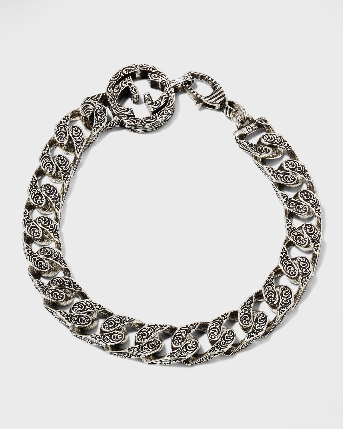 Gucci Men 's Paisley Interlocking G Silver Bracelet