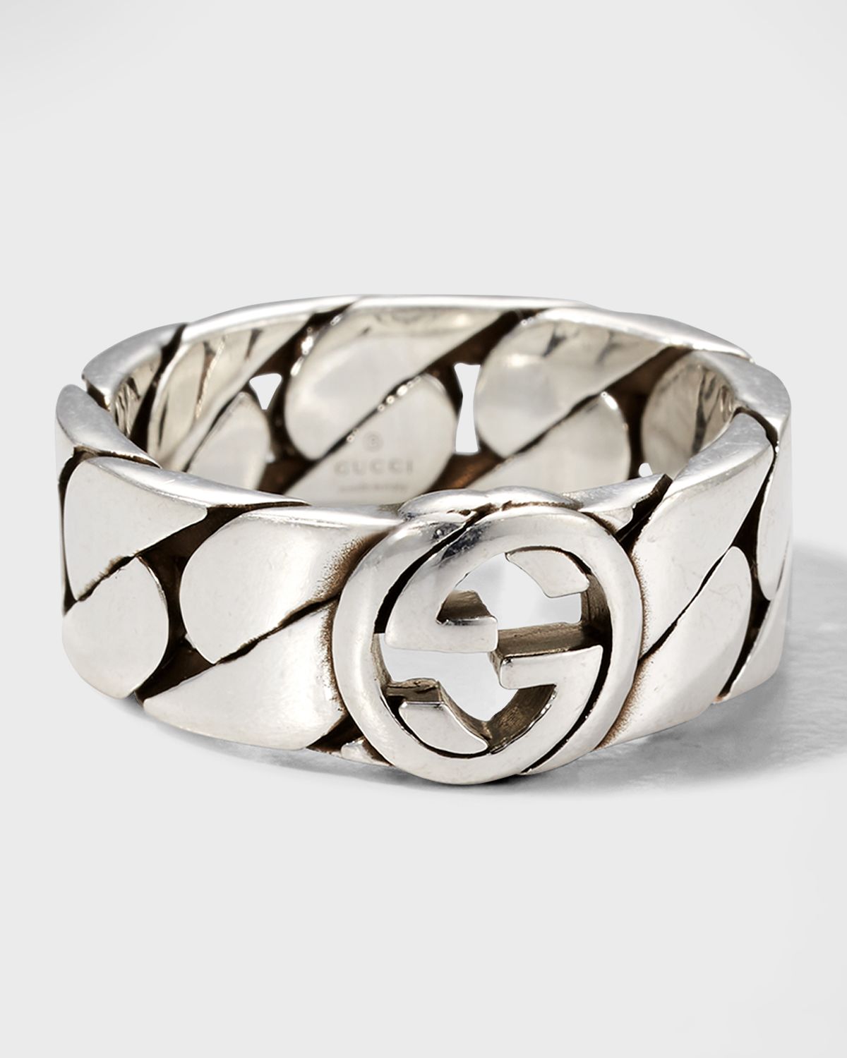 Gucci Men 's Interlocking G Textured Silver Ring