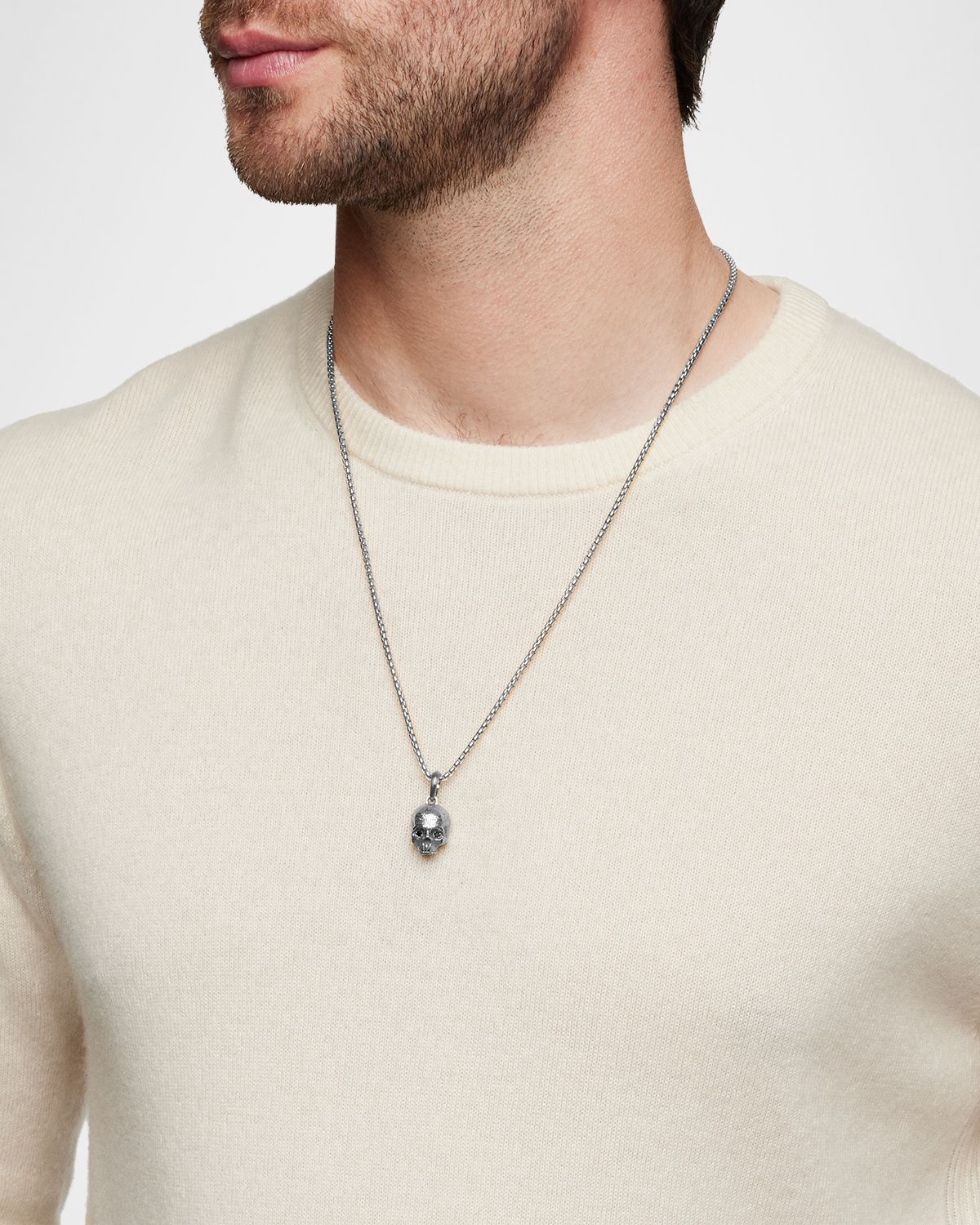 David Yurman Men 's Memento Mori Skull Pendant with Diamonds in Silver, 18mm