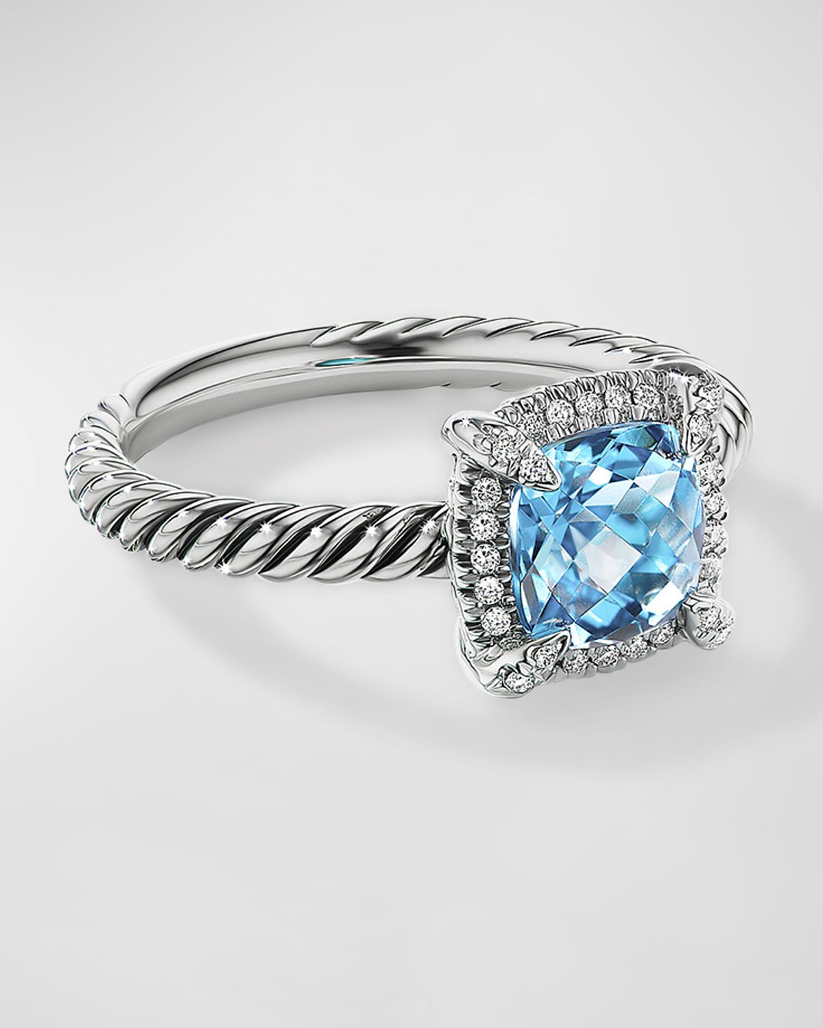 David Yurman Petite Chatelaine Pave Bezel Ring with Gemstone and Diamonds in Silver
