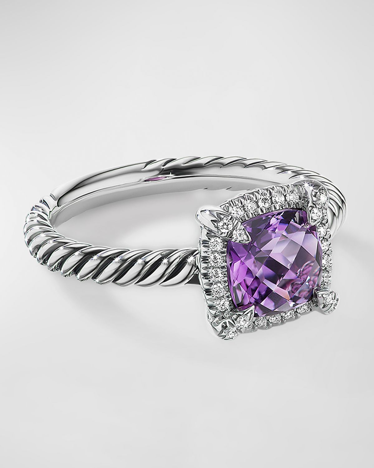 David Yurman Petite Chatelaine Pave Bezel Ring with Gemstone and Diamonds in Silver