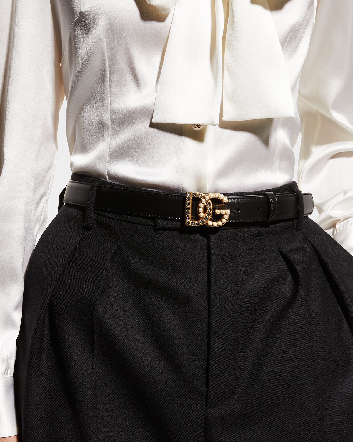 Dolce & Gabbana DG Swarovski Crystal & Pearl Leather Belt