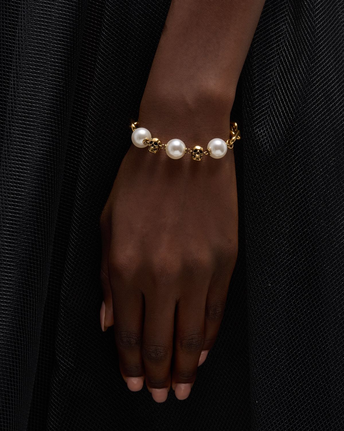 McQueen Pearly Chain and Skull Bracelet