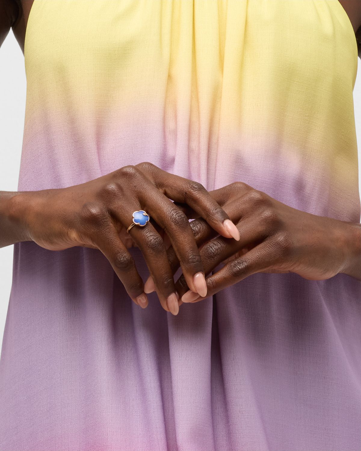 Pasquale Bruni 18k Rose Gold Lapis/White Agate Doublet Floral Ring with Diamonds