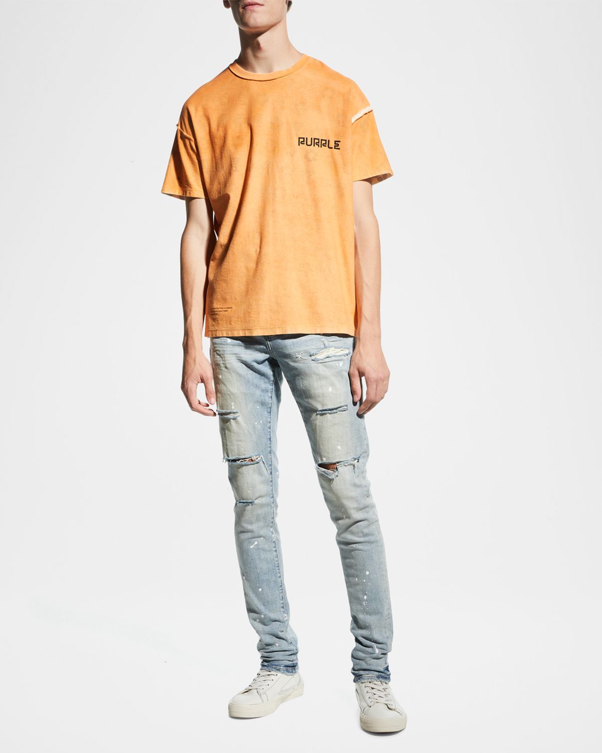 PURPLE Men 's Distressed Light-Wash Paint Jeans