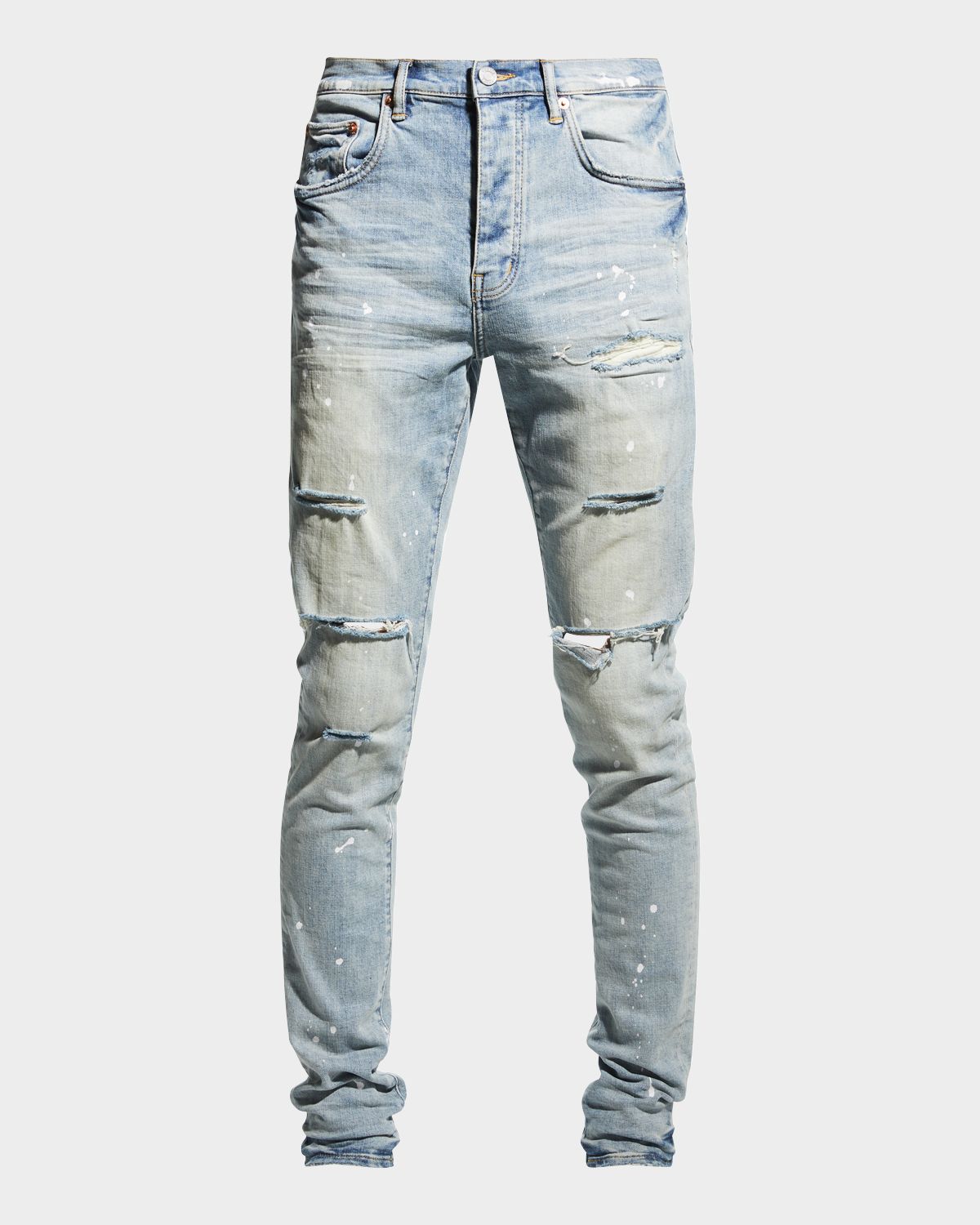 PURPLE Men 's Distressed Light-Wash Paint Jeans