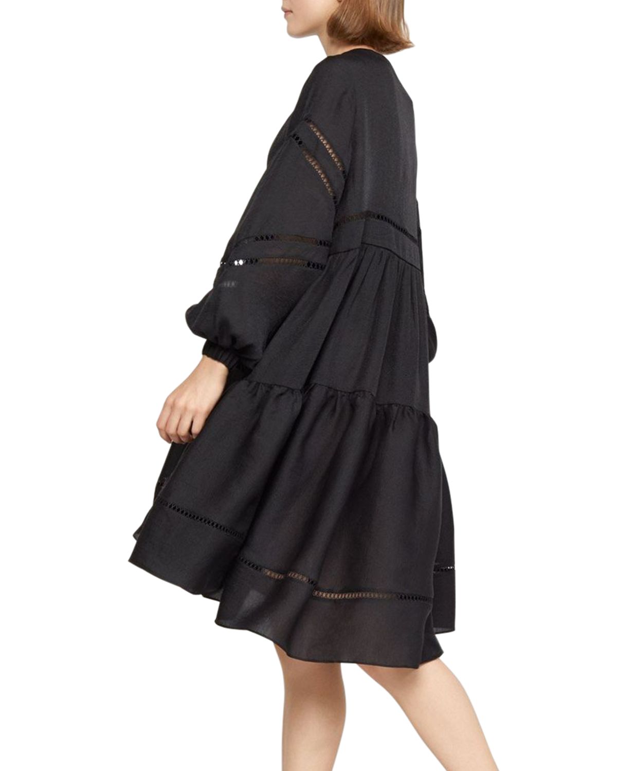 Cynthia Rowley Ladder-Inset Balloon-Sleeve Swing Dress