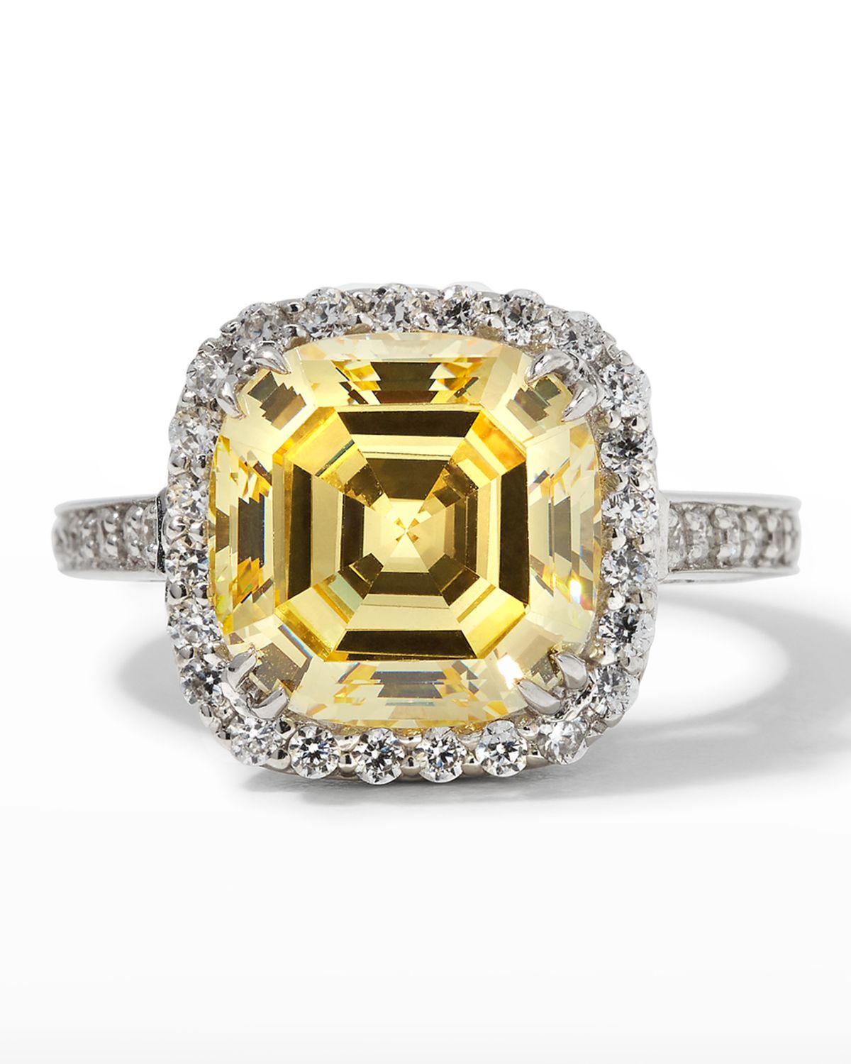 Fantasia by DeSerio Cushion-Cut Center with Micropave Ring, Size 6-8, Canary