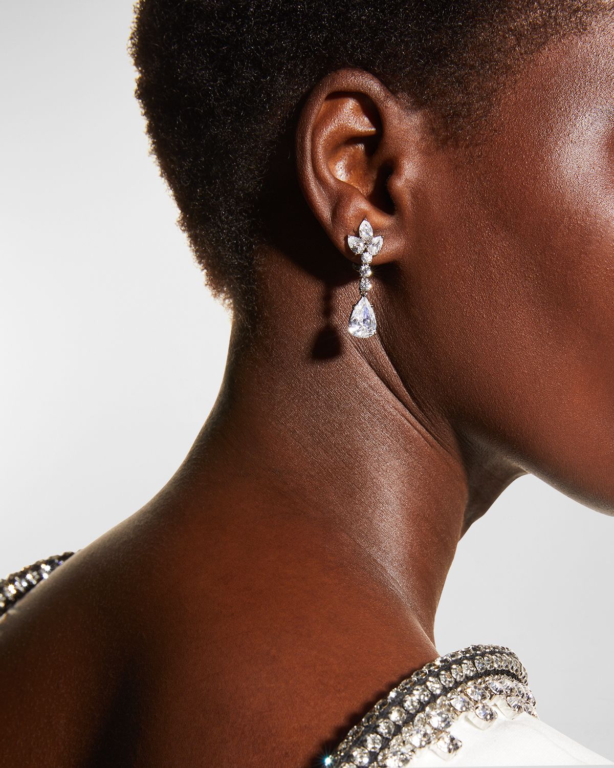 Fantasia by DeSerio Cubic Zirconia Cluster Pear and Drop Earrings