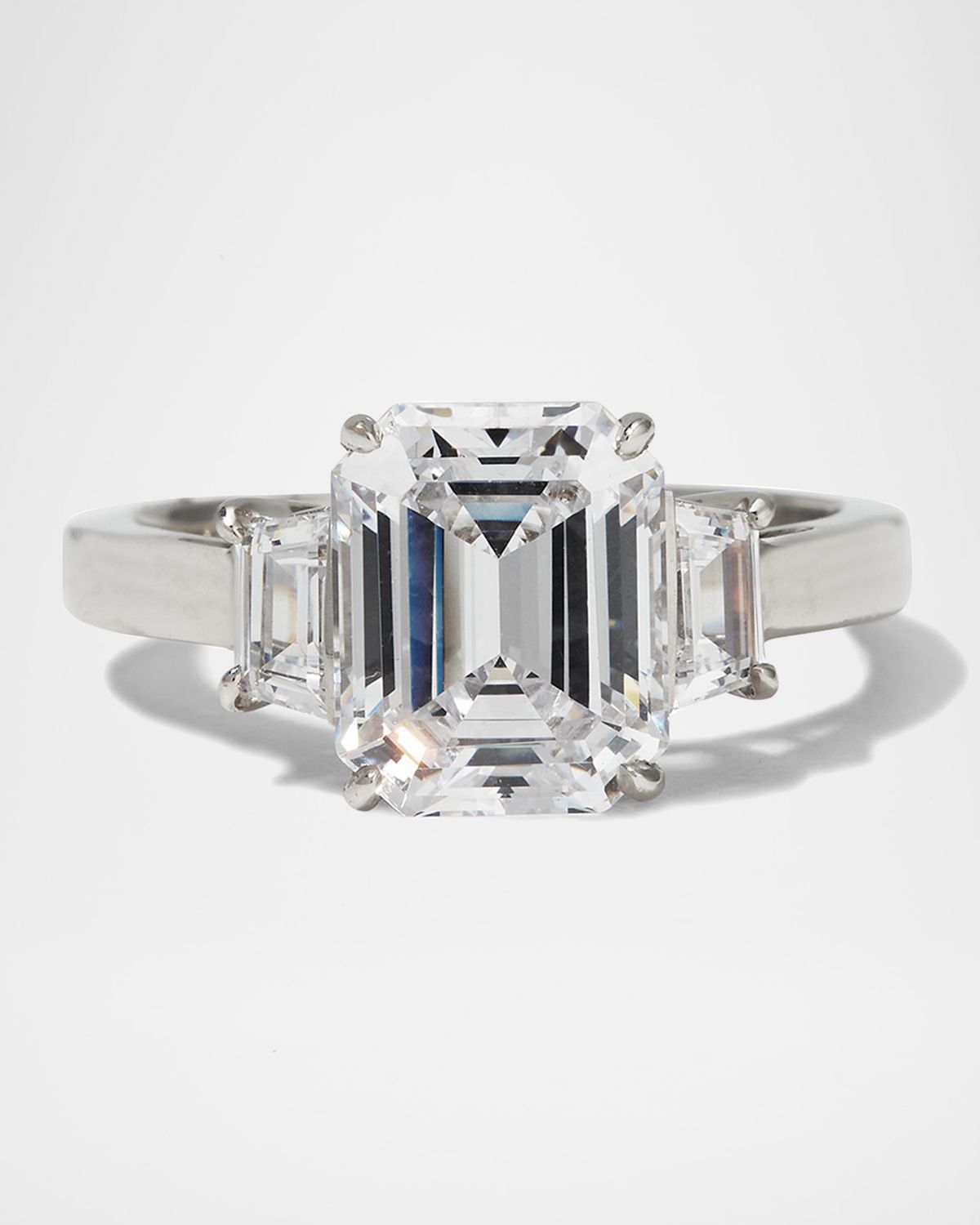 Fantasia by DeSerio Emerald-Cut Center with Trapezoid Sides Ring, Clear