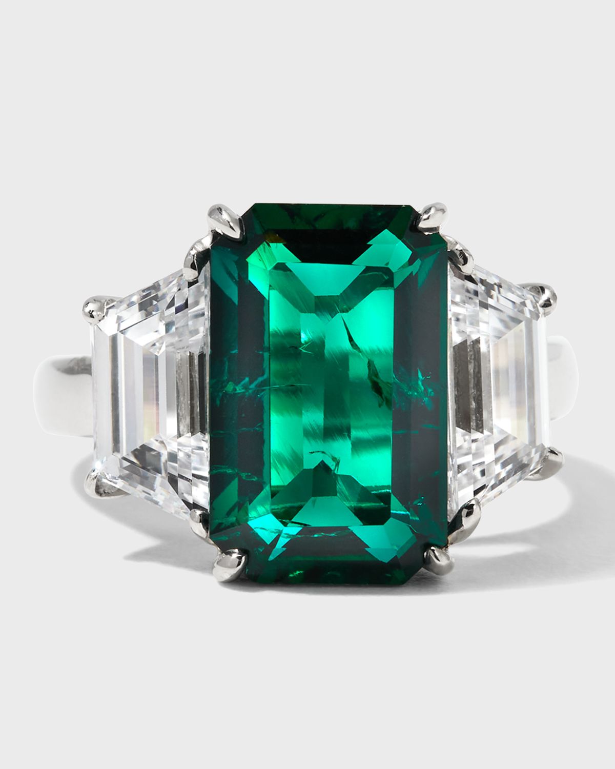 Fantasia by DeSerio Emerald-Cut Center with Trapezoid Sides Ring, Size 6-8, Emerald