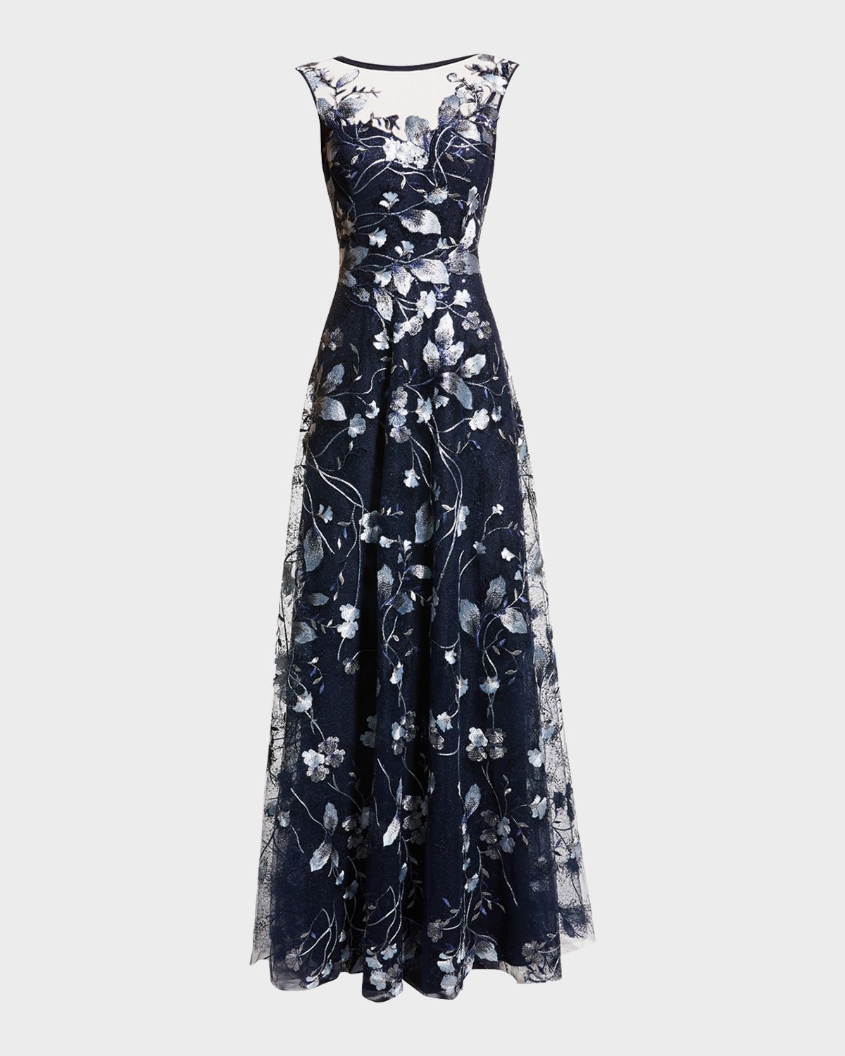 Rickie Freeman for Teri Jon Cap-Sleeve Embroidered Tulle A-Line Gown | Thumbnail 6