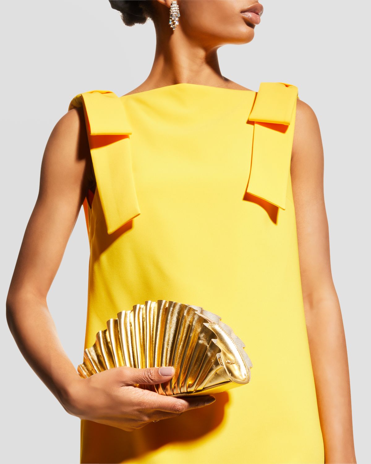 Cult Gaia Nala Mini Pleated Metallic Leather Clutch Bag