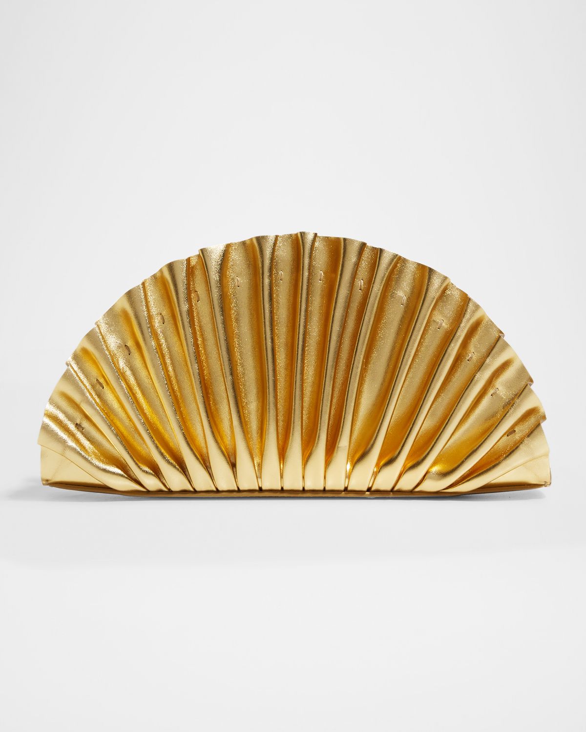 Cult Gaia Nala Mini Pleated Metallic Leather Clutch Bag