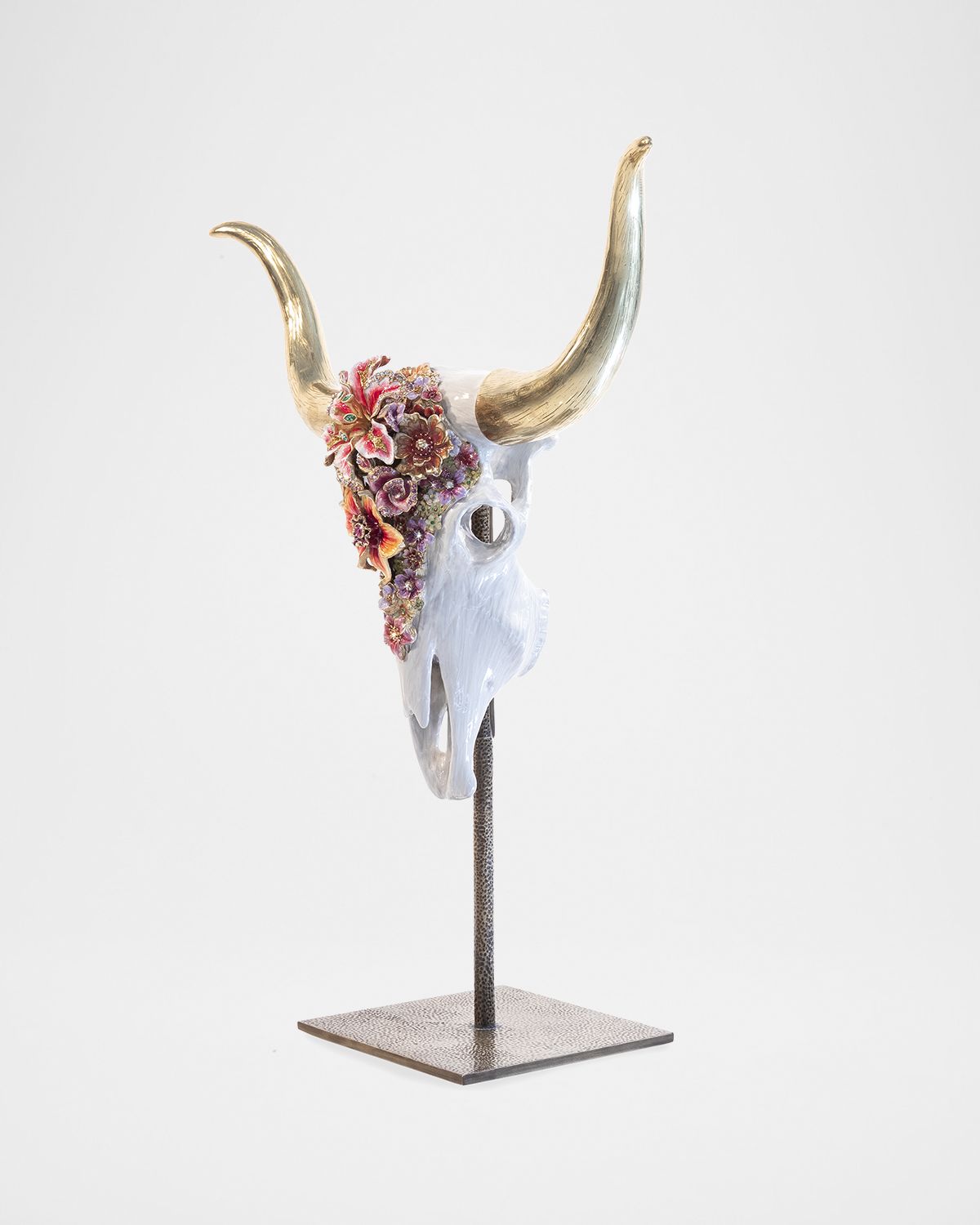 Jay Strongwater Mounted Longhorn Skull With Flowers Objet