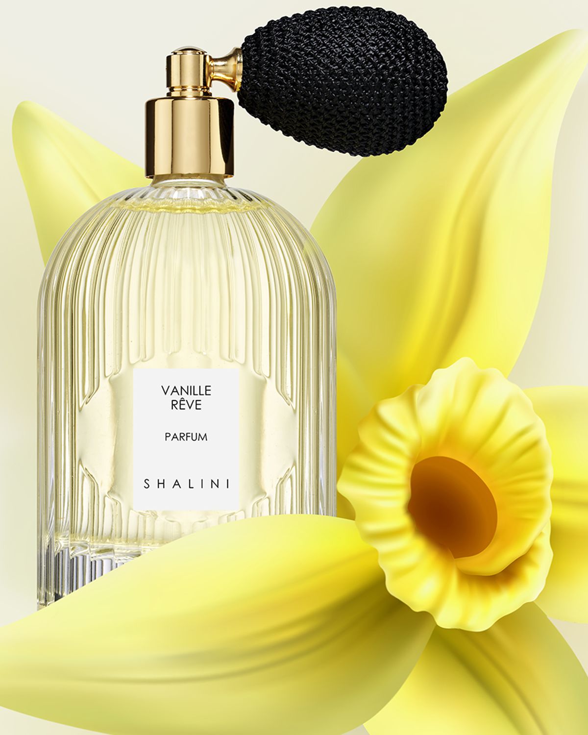 Shalini Parfum Vanille Reve Parfum in Byzantine Glass Flacon with Black Bulb Atomizer, 3.4 oz./ 100 mL