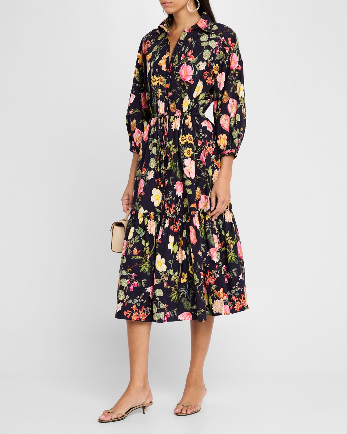 Cara Cara Hutton Puff-Sleeve Midi Shirtdress