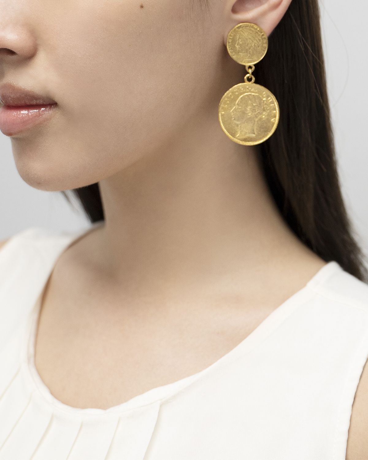Ben-Amun Gold Dual Coin Clip-On Earrings
