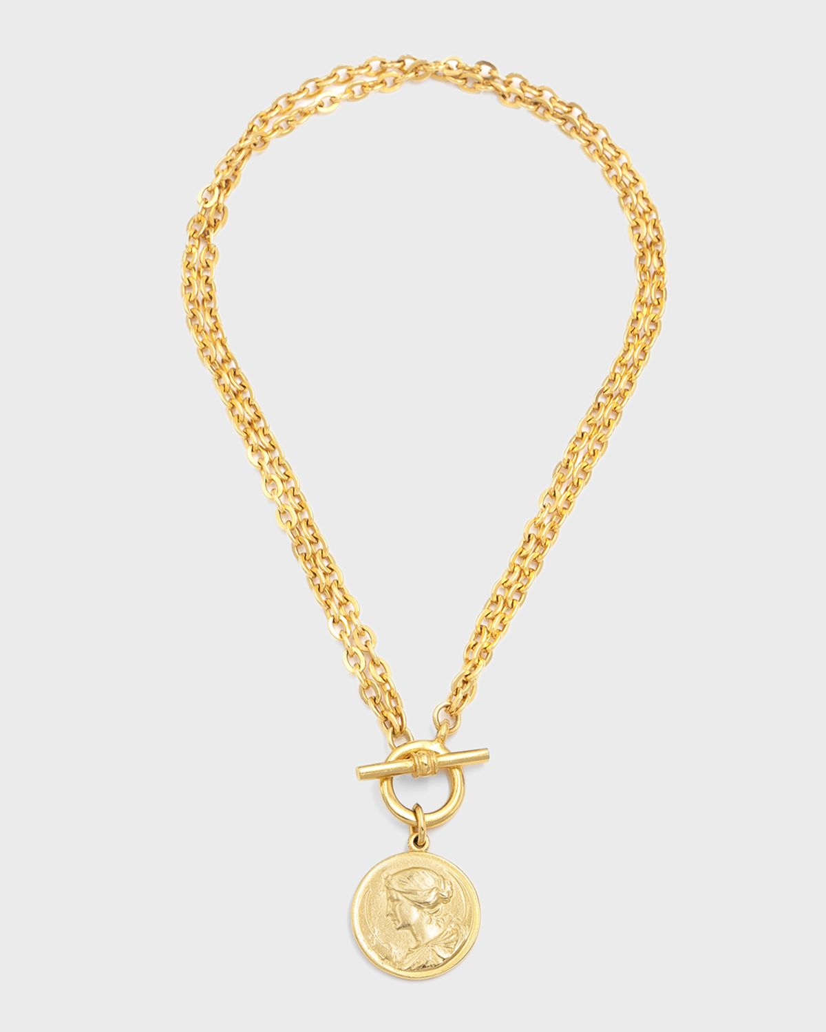 Ben-Amun Gold Two-Row Chain Necklace w/ Coin Pendant