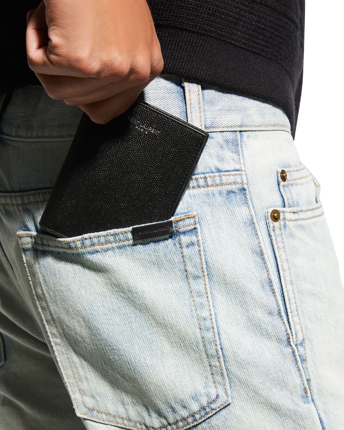 Saint Laurent Men's YSL Pebbled Leather Wallet