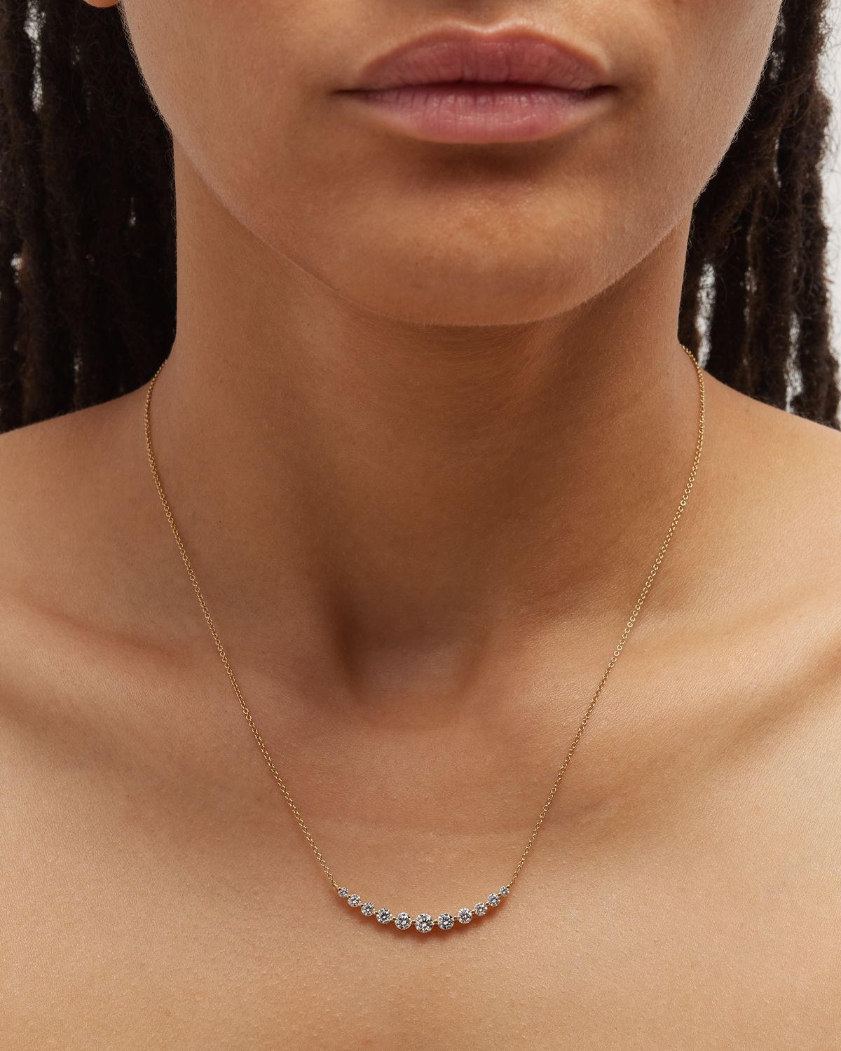 Neiman Marcus Diamonds 18k Yellow Gold 11 Round Diamond Smiley Bar Necklace, 16"L, 1.00tcw