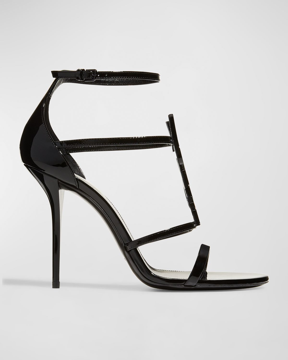 Saint Laurent 100mm Opyum YSL Patent Leather Sandals with Black Hardware