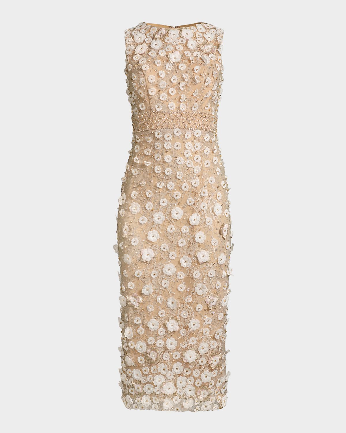 Mac Duggal Beaded Floral Applique Bodycon Midi Dress