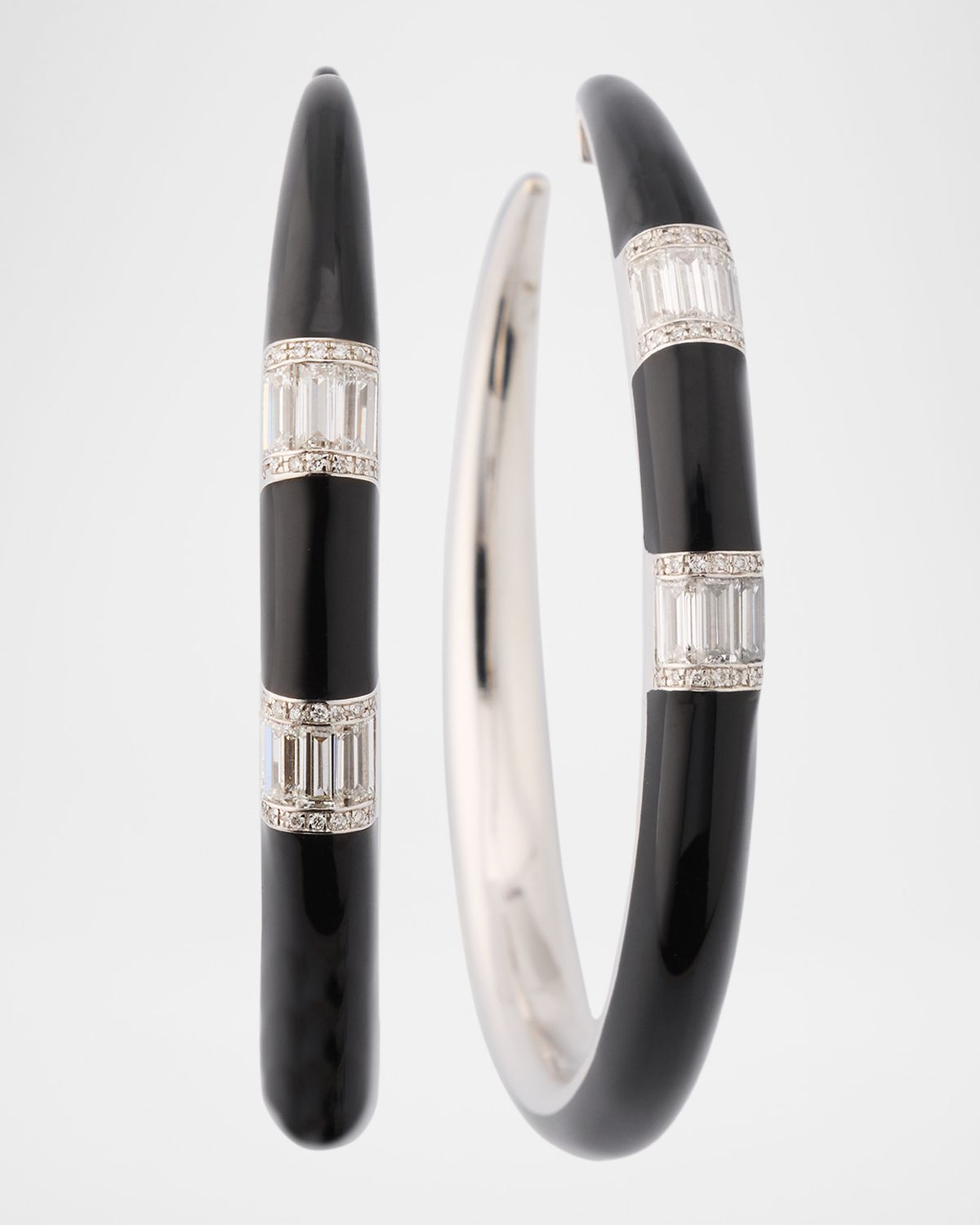 Nikos Koulis Oui 18k White Gold Baguette and Round Diamond Hoop Earrings