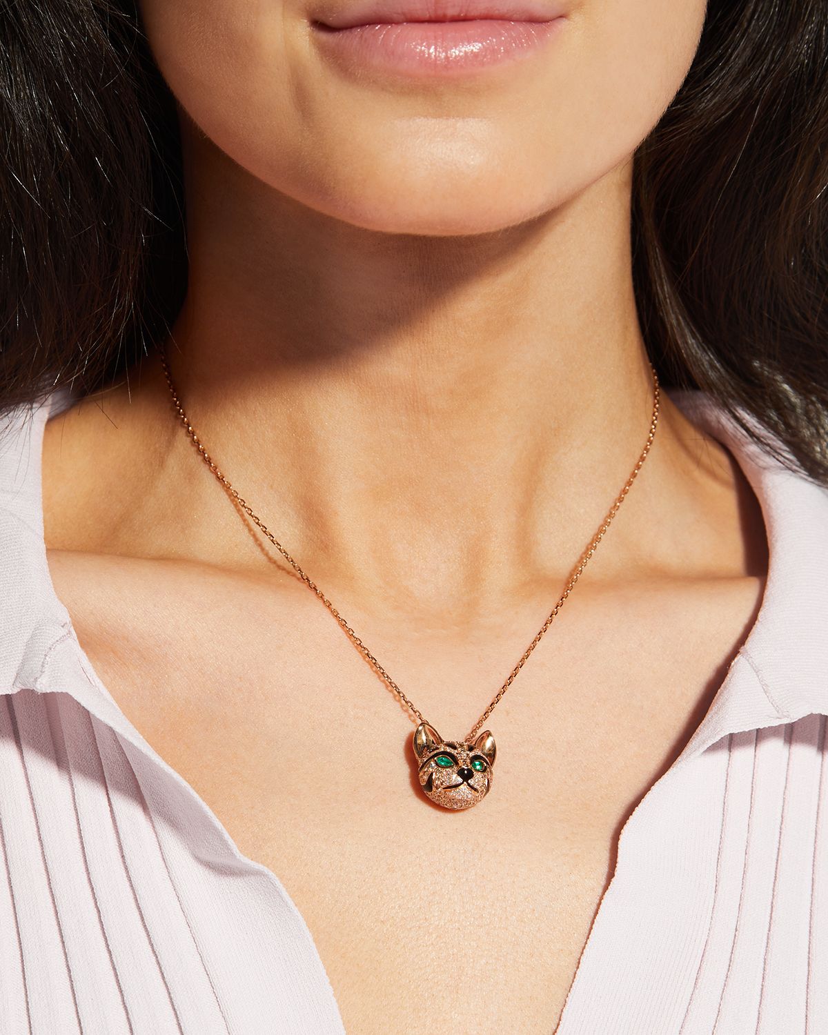Boucheron Pink Gold Fuzzy, the Leopard Pendant Necklace with Diamonds and Emeralds