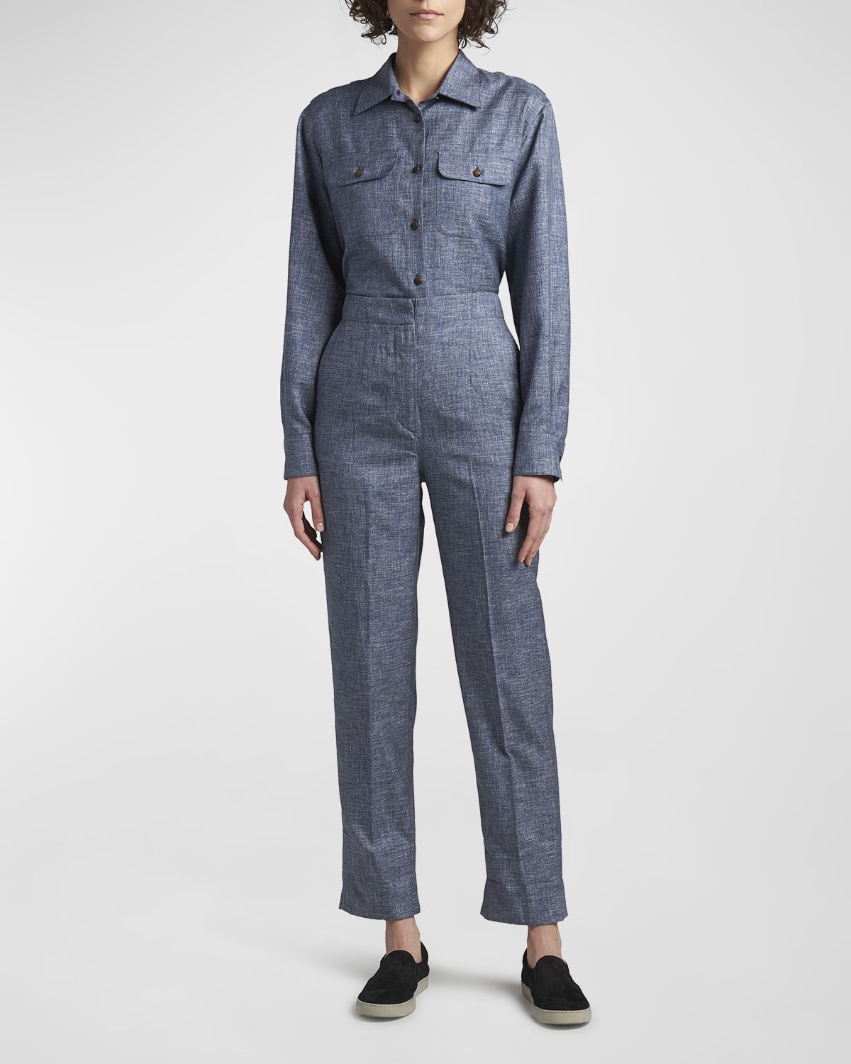 Giorgio Armani Denim-Effect Silk Pants