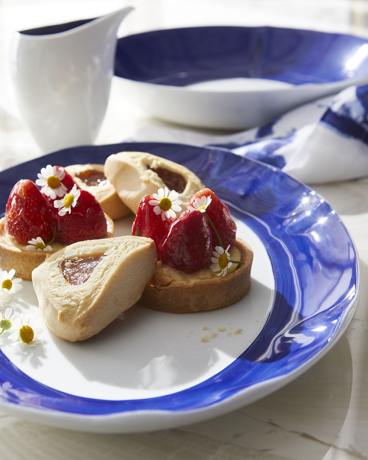 Neiman Marcus Brushstroke Cobalt Pasta Bowls, Set of 4