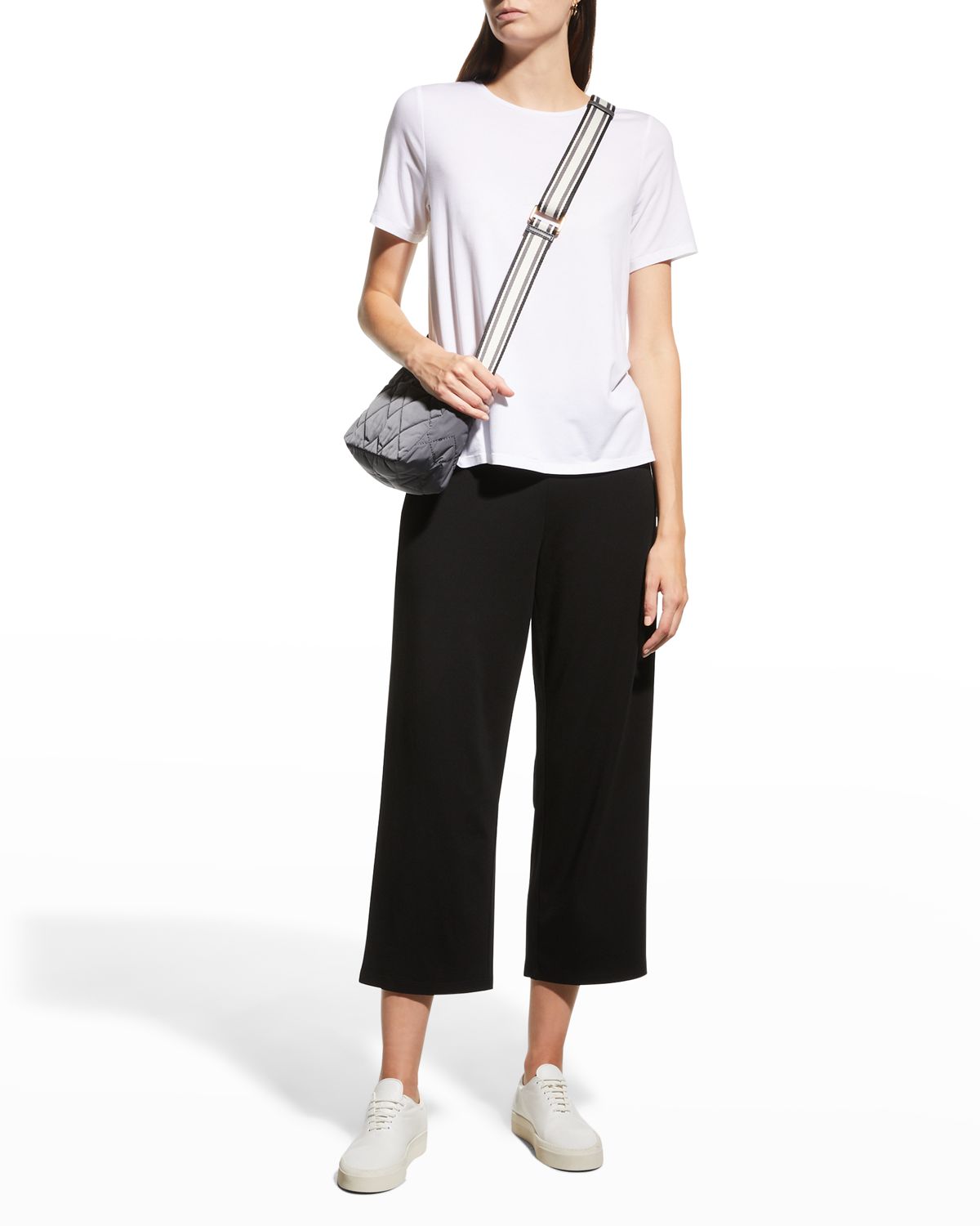 Eileen Fisher Crewneck Short-Sleeve Stretch Jersey Top