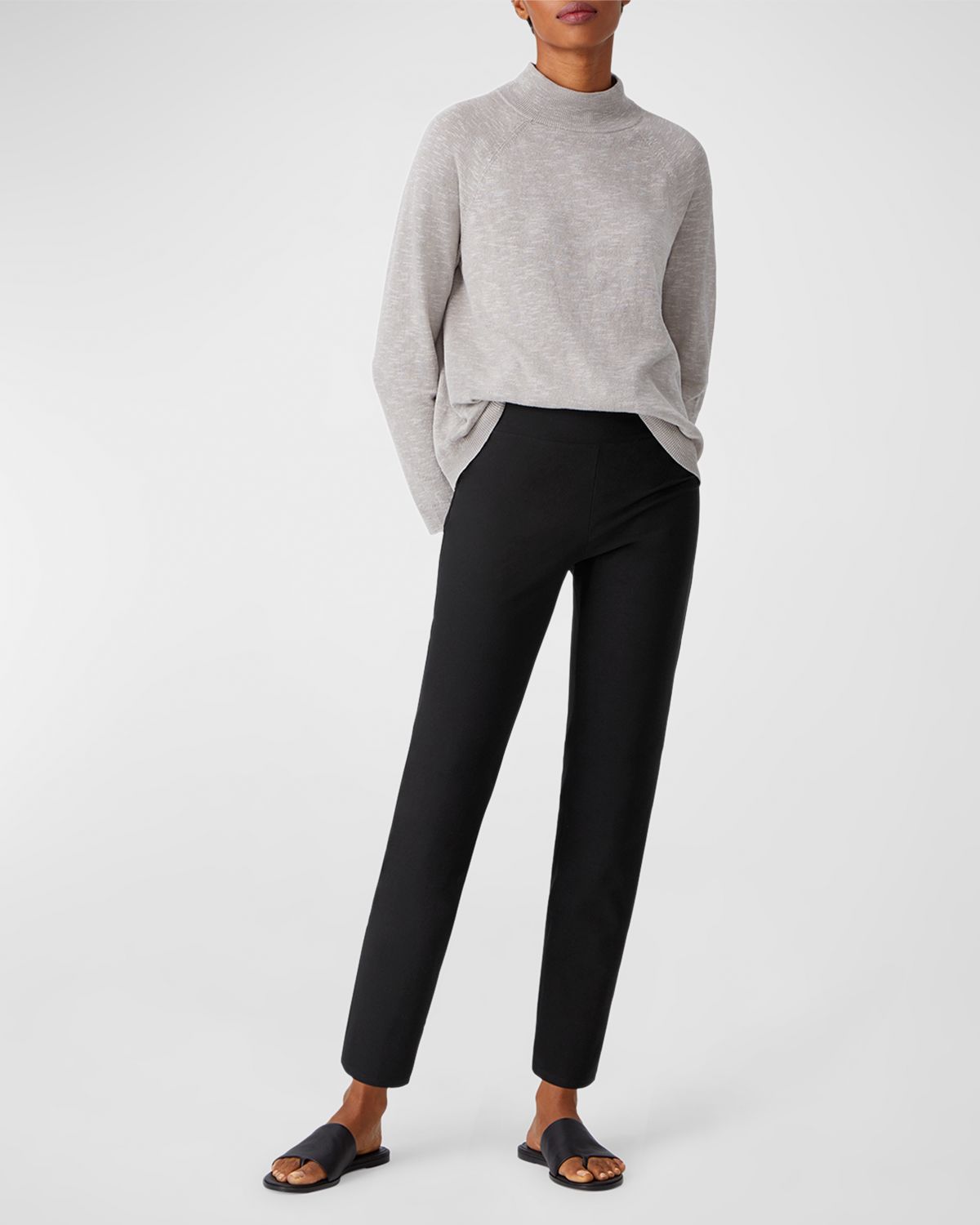 Eileen Fisher High-Waist Stretch Crepe Slim Ankle Pants