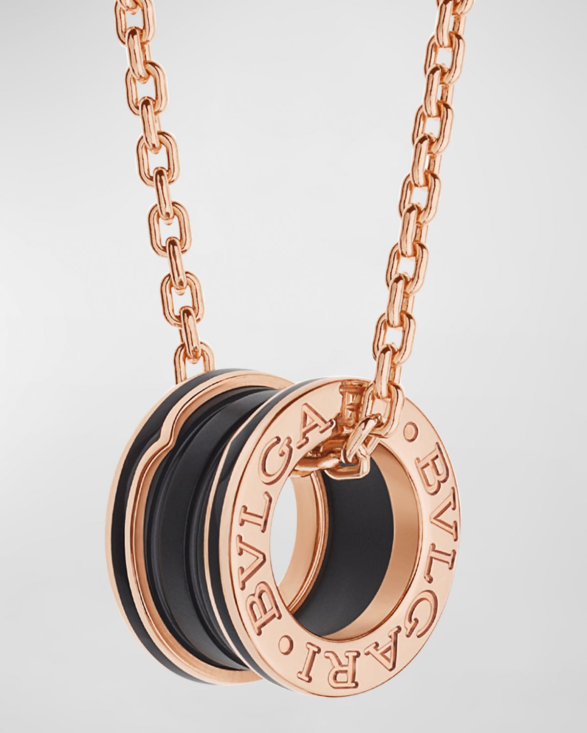 BVLGARI B. Zero1 Pendant Necklace in Pink Gold and Matte Black Ceramic
