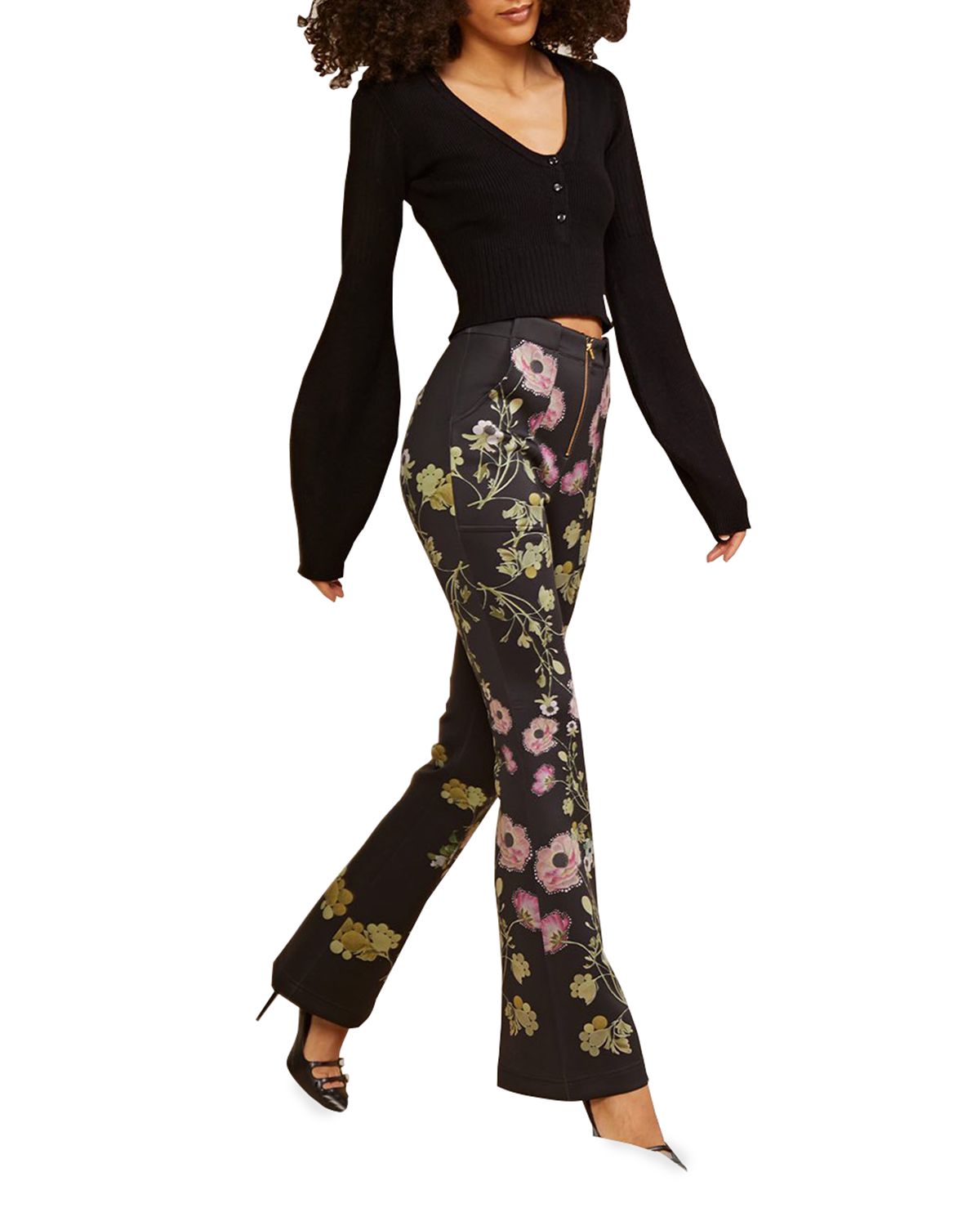 Cynthia Rowley V-Neck Long-Sleeve Rib-Knit Top