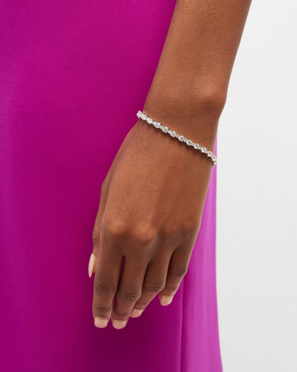 Neiman Marcus Diamonds 18k White Gold Round Diamond Tennis Bracelet, 7.11tcw, 7"L