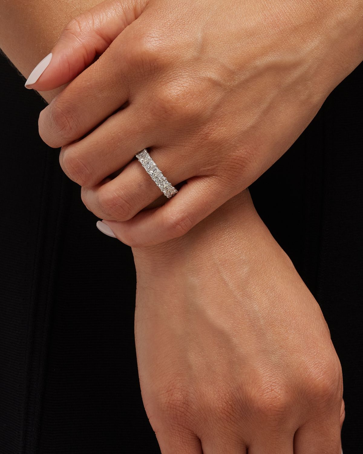 Neiman Marcus Diamonds Platinum Medium Radiant FG/VS Diamond Eternity Band, Size 6.75, 6.42tcw